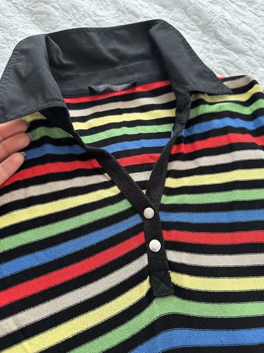 Carlo Colucci oryginakny sweter w paski kolnierzyk kolorowy wiskoza