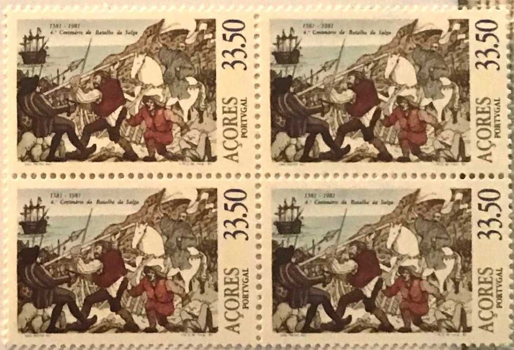 Quadra de selos novos de 33$50 - Batalha de Salga - Açores - 1981
