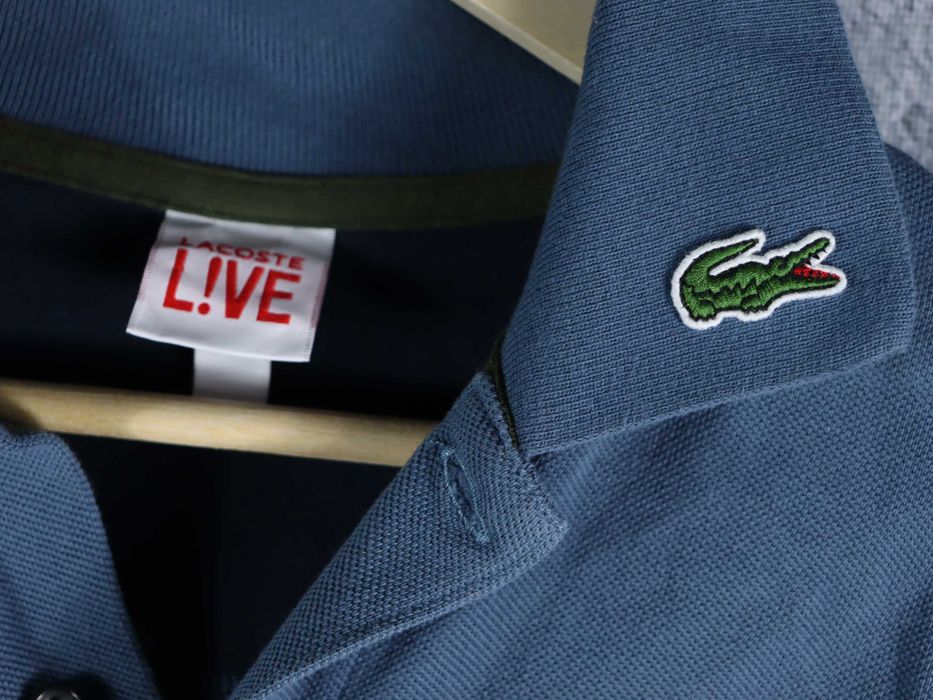 Lacoste live męska lekka bluza z kołnierzykiem polo koszulka navy S M
