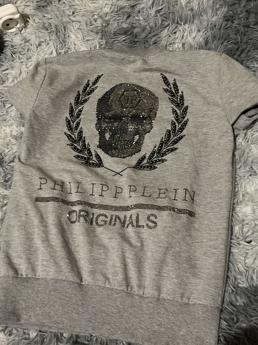 Спортивний костюм Philipp Plein зі стразами | Сірий костюм з черепом