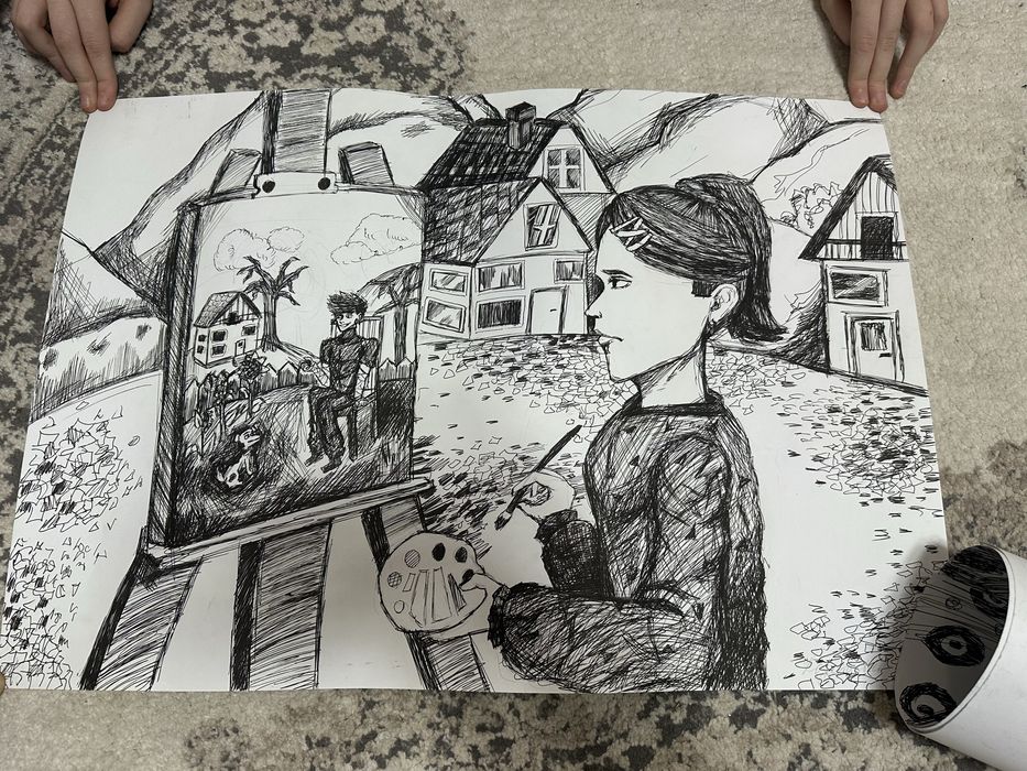 Малюнки на а2 папері чорна ручка і гуаш