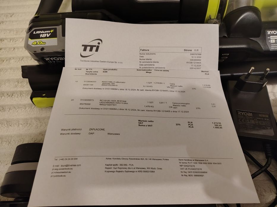 Odkurzacz ryobi 18v  prawie jak nowy , gwarancja