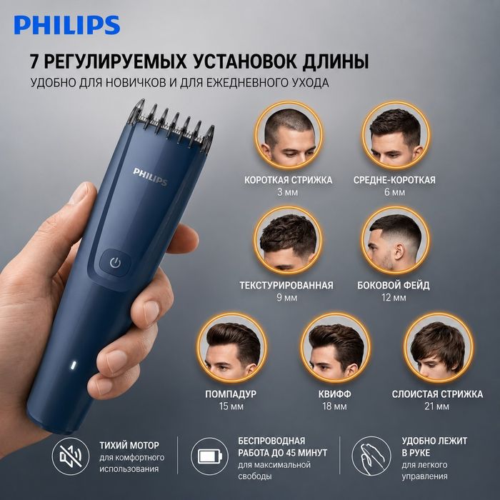 Машинка для стрижки волос PHILIPS( Series 3000). Модель HC3688/15 В комплекте с фирменным футляром  Philips.