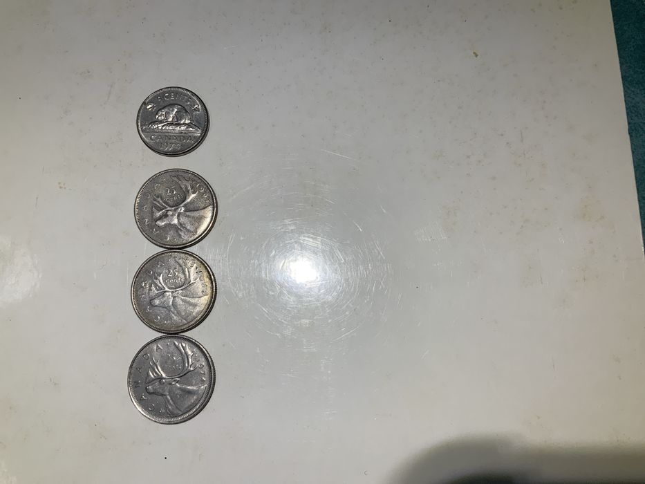 5 cents 1974 Cupro/Nickel + 25 cents 1961+68+74 Canada Prata