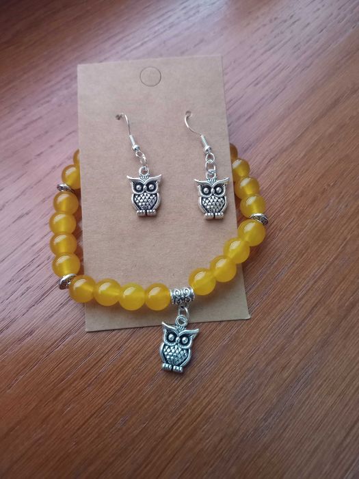 Bransoletka i kolczyki "Sowy" - Komplet handmade