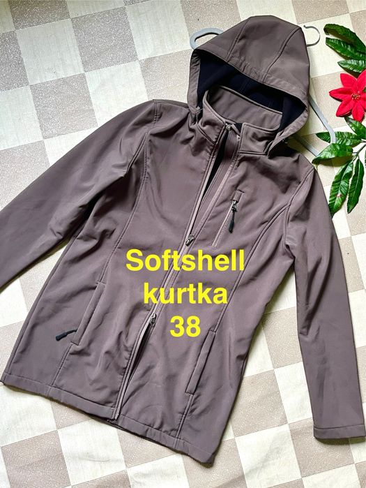 Kurtka softshell wiatrówka wszechstronna Janina 38 brąz z kapturem