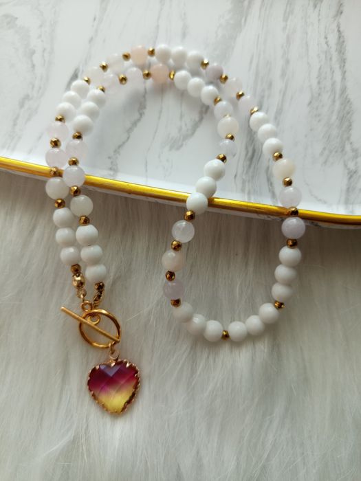 Naszyjnik biały agat morganit