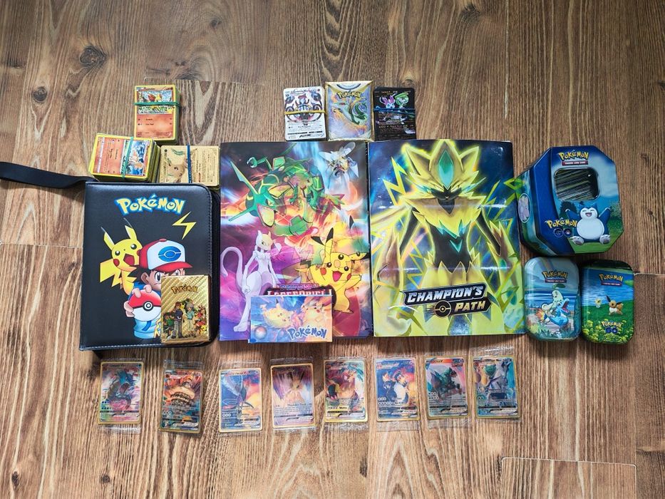 Duży zestaw POKEMON, karty, albumy pudełka.