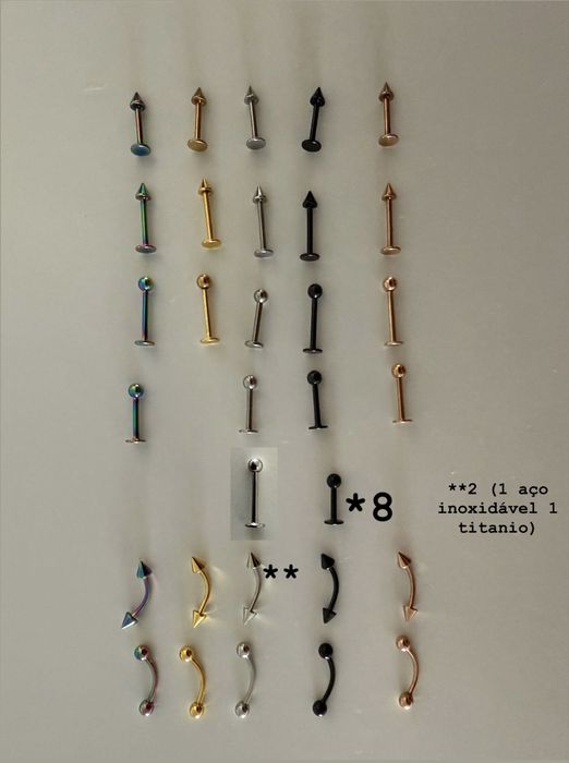 Lote Piercings (vários tamanhos, modelos e cores)