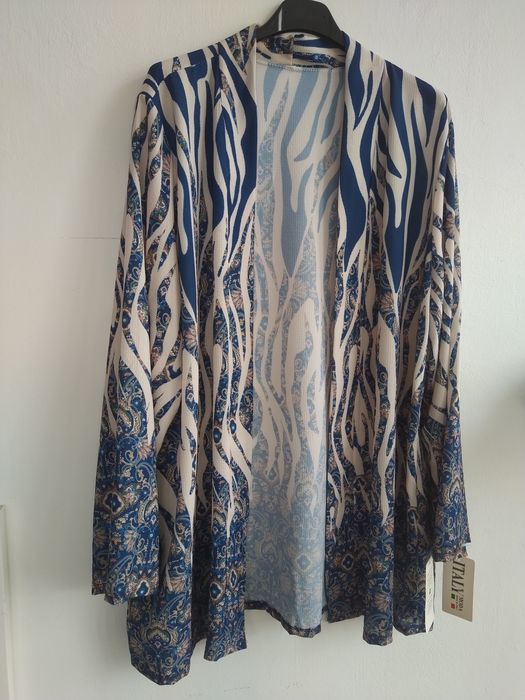 Kimono Étnico/Zebra Azul e Creme – Made in Italy - Tamanho Único - Novo!