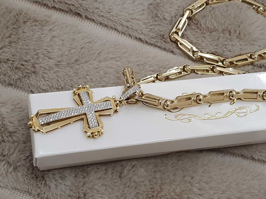 Złoty Łańcuch+Złoty Krżyz+Diamenty 128szt.Najnowsza Kolekcja KC-121gr.