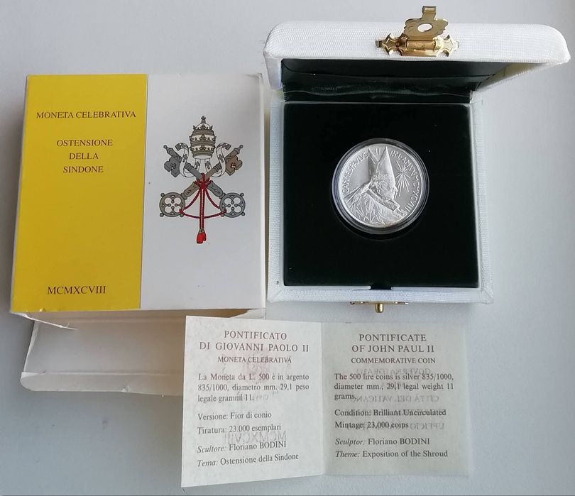 Ватикан 500 лір 1998 р. 20 років правління Івана Павла ll. Сертифікат.