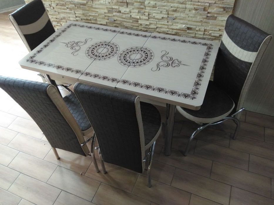 Стіл обідній Кухонный стеклянный обеденный раскладной стол со стульями