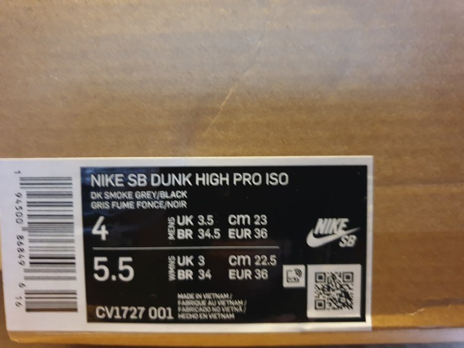 Nike SB Dunk High Pro ISO Smoke Grey 36