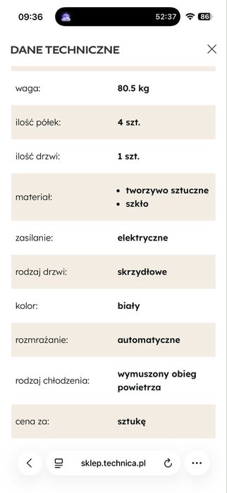 Witryna cukiernicza - lodówka
