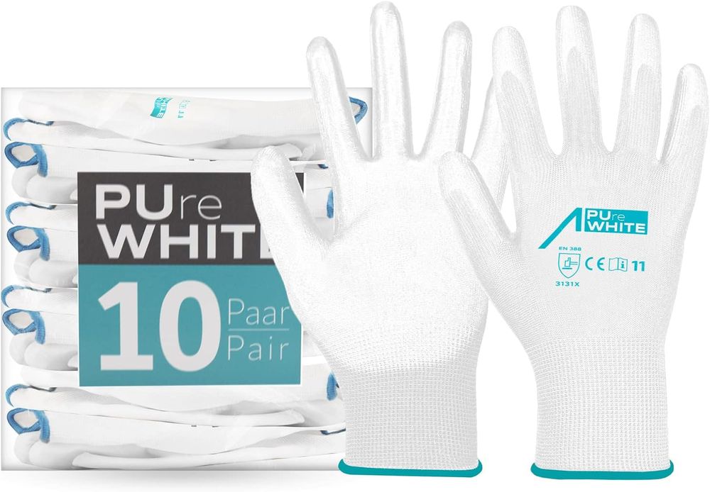 Rękawice robocze ACE Pure White, 10 par, EN 388