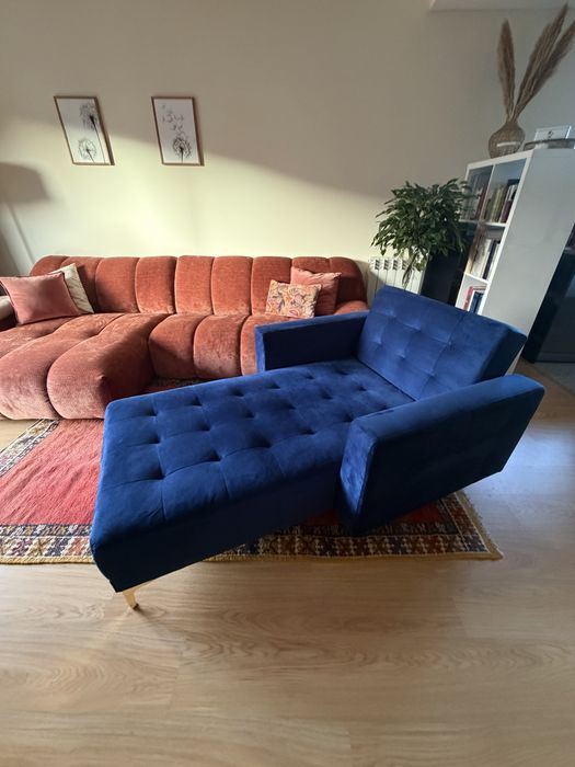 Chaise longue em veludo azul petróleo (nova)