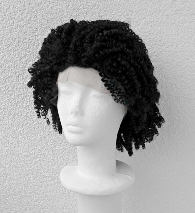 Lace Front czarna lokowana peruka na co dzień afro cosplay wig