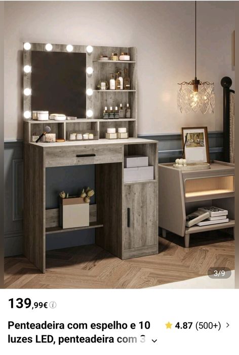 Penteadeira com espelho e 10 luzes LED,