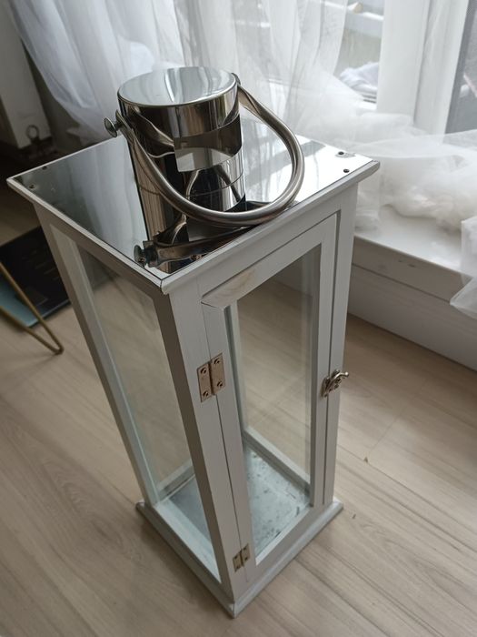 Piękny duży drewniany biały srebrny lampion Argent Home&You