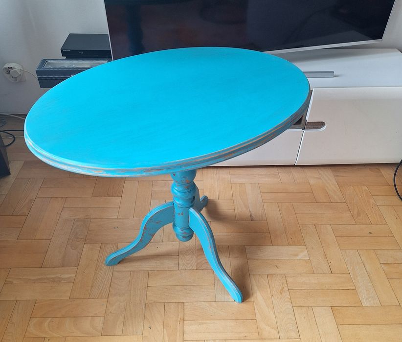 STOLIK STÓŁ  DREWNIANY  turkusowy wiejski styl shabby
