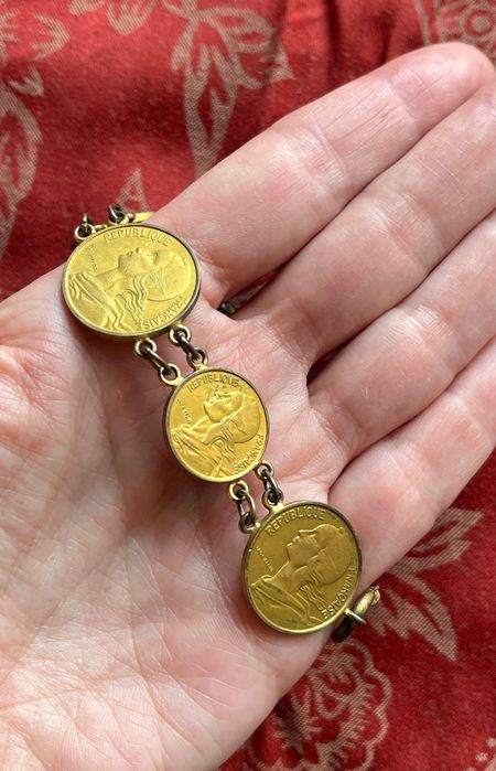 Pulseira vintage de moedas francesas anos 70