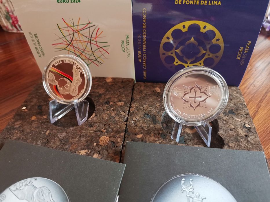 Conjunto de 2 moedas prata proof em estojo certificado