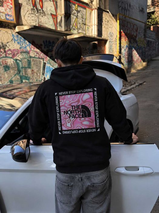 Черное Худи The North Face — Нова Кофта TNF ТНФ —  PinkBox Квадрат Розовый — XS S M L XL XXL