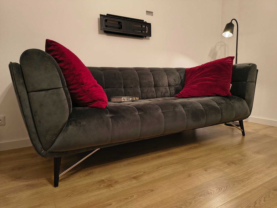 Duża szara SOFA welur glamour nierozkładana