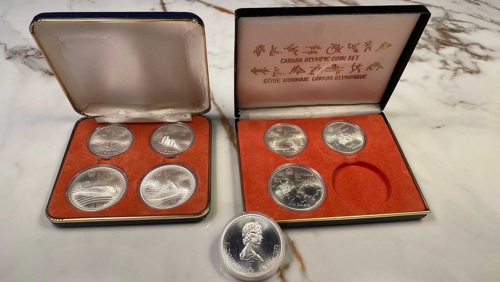 2 zestawy monet SREBRO Montreal 1976 – 8szt. 925 (~8,672oz) pudełka