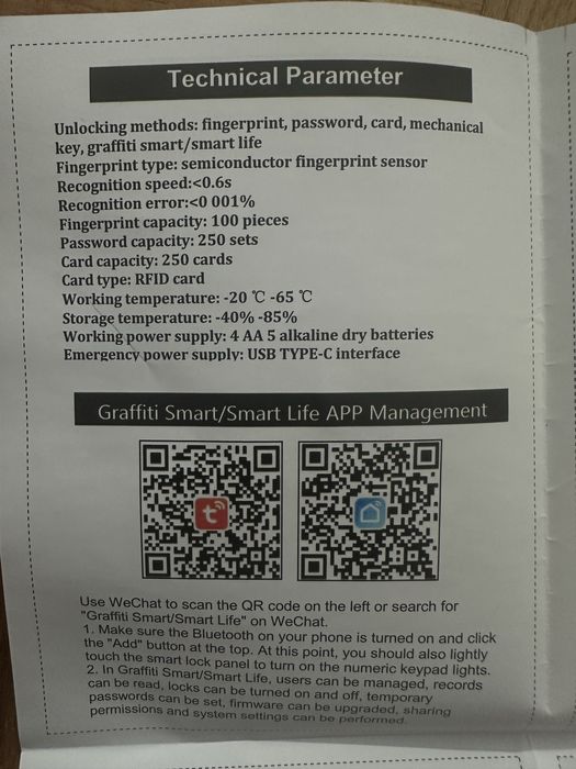 Inteligentny zamek szyfrowy Bluetooth odcisk palca Tuya OKAZJA