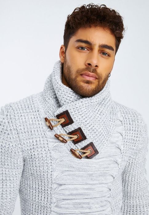 Modny szary męski sweter z dzianiny XXL