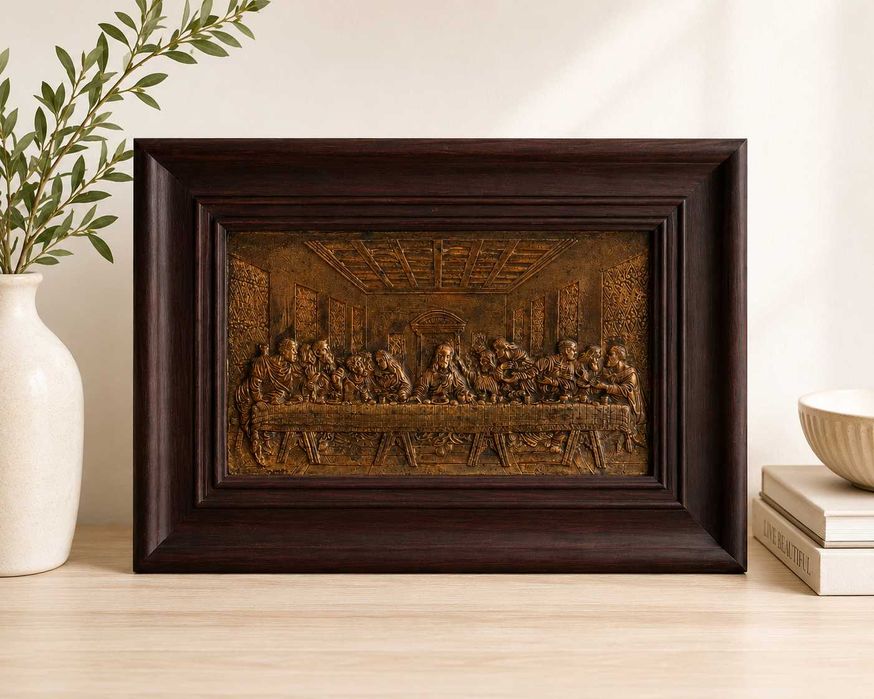 Quadro em Relevo "A Última Ceia" – Moldura em Madeira