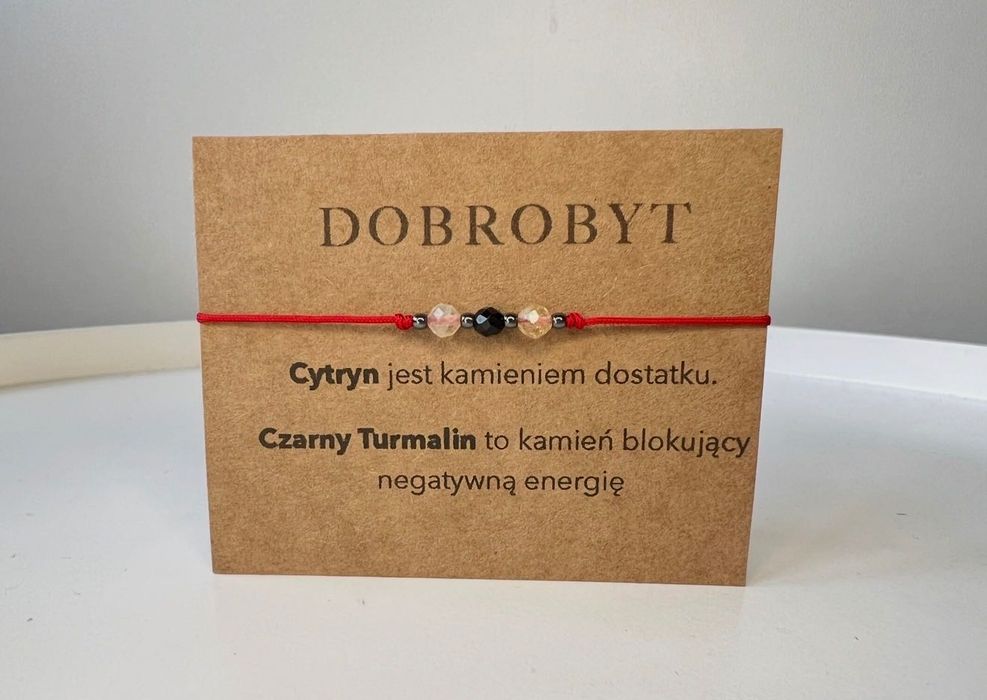 Bransoletka na Czerwonym sznurku Cytryn Czarny Turmalin