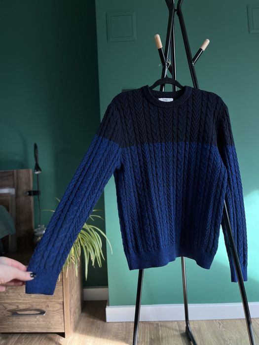 Sweter sweterek bluza m&S Marks Spencer niebiesko czarna granat wełna