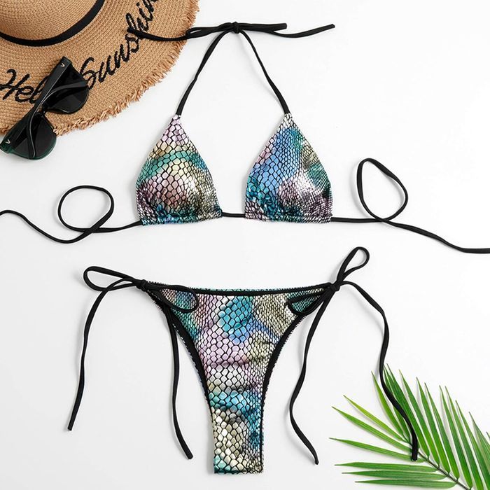 Mauritius bikini wiązane na plażę strój kąpielowy rainbow rybia łuska