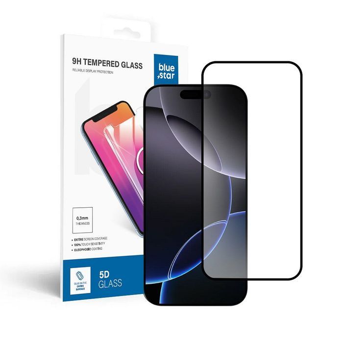 Szkło hartowane do iPhone 16 PRO MAX / 17 PRO MAX (full glue) Blue Star 5D czarne