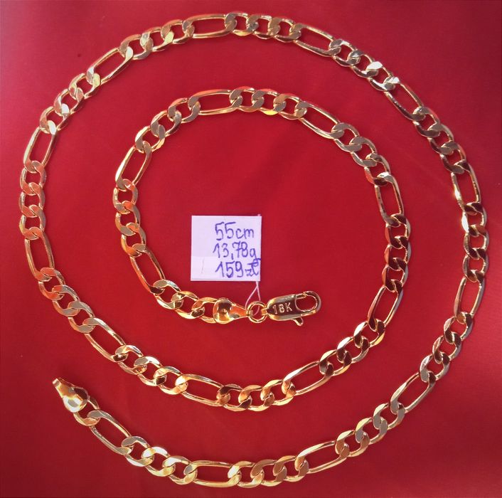 18K Grawer Pozłacany jak Złoty Łańcuszek Naszyjnik Figaro 55cm 6mm