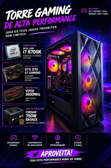 Torre gaming em excelente estado