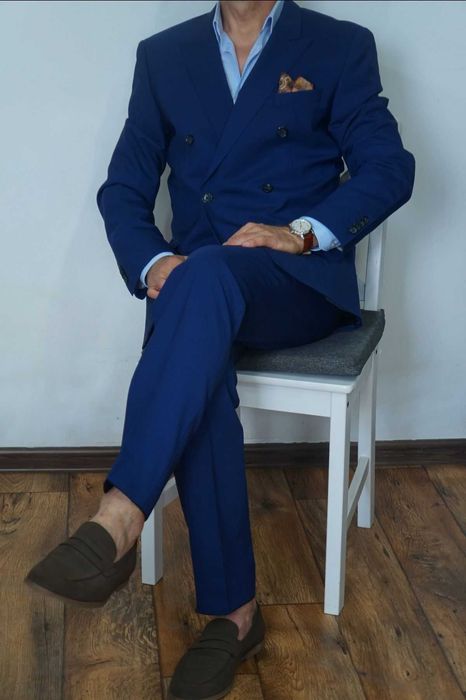 Nowy Tommy Hilfiger 50 Granatowy Garnitur Dwurzędowy Tailored Wełna Premium Elegancki