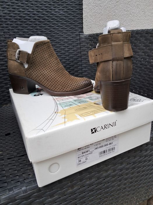 Tytuł: NOWE ażurowe botki skórzane CARINII taupe zamsz klamra rozmiar 36
