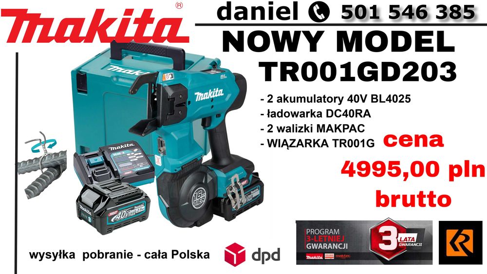 MAKITA WIĄZARKA do zbrojeń TR001 GD203 nowy model komplet 2 aku FV GW