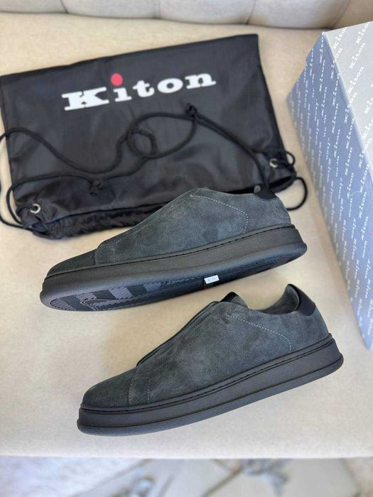 Мужские серые кроссовки Kiton замшевые кеды Китон ob426