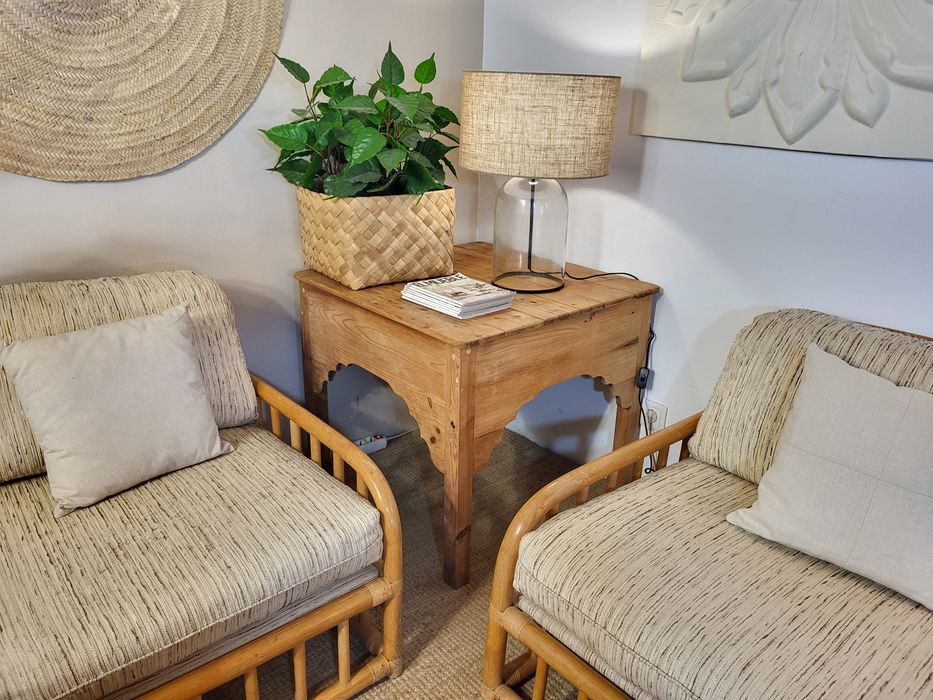 2 poltronas, cadeirao, sofa, bambu, mesa, vintage, rústico