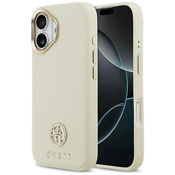 Etui Guess Grained Strass Logo MagSafe na iPhone 17 - beżowe