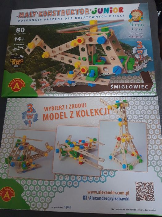 Zestaw Mały Konstruktor Junior 3w1, zabawka Śmigłowiec, Samolot