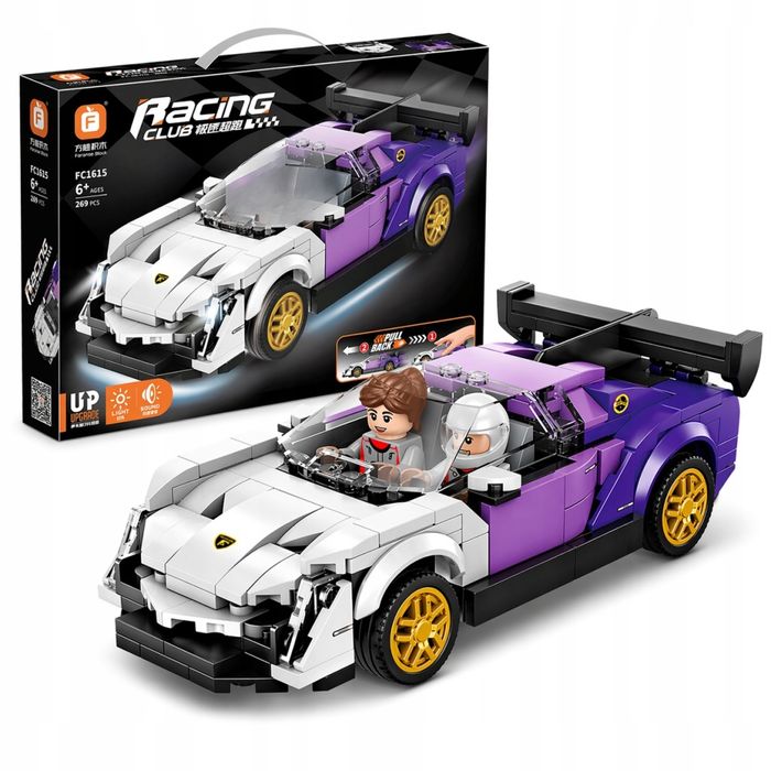 Klocki Konstrukcyjne Zabawka Auto Sportowe Racing Car Club Światło + Dźwięk