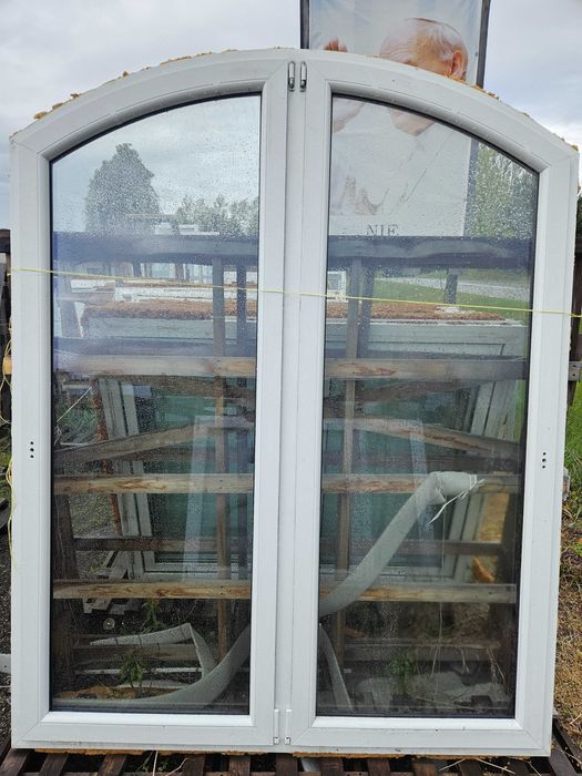 OKNO/DRZWI Łukowe Balkonowe Dwuskrzydłowe Plastik PCV Orzech 178x226cm