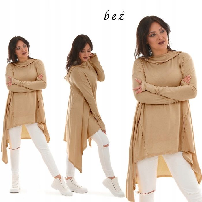 F570 Lady Kapur Bluza Tunika Z Otworem Na Kciuk