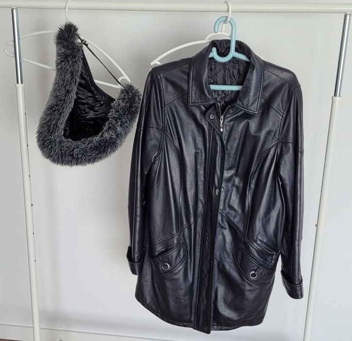 Vendo casaco preto em couro tamanho 42 de mulher em bom estado